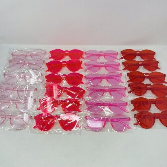 Womens Pack of 24 Round Rimless Colored Sheer Sunglasses for Parties Pink Red - Picture 1 of 11